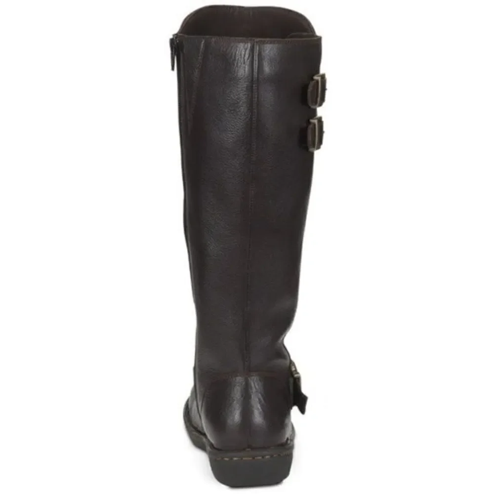 boc 6 Brown Leather Oliver Mid Calf Riding Full Zip Up Buckle Boots gold b.o.c.